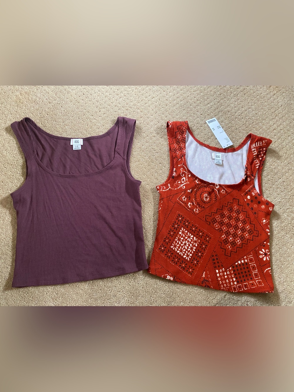 Urban Outfitters Ribbed Plum Tank & Red Bandana Print Tank Duo